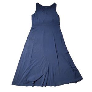 Eileen Fisher V-Neck Fit & Flare Midi Dress Skater Womens M Casual Navy Cotton